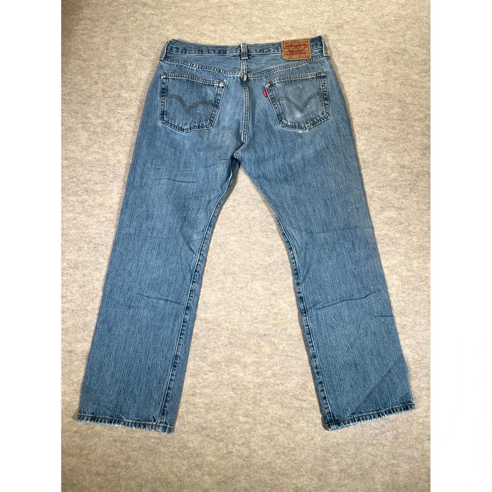Levis 501 Original Fit Straight Jeans Mens 35x32 Blue Denim Logo Cotton Mid Rise